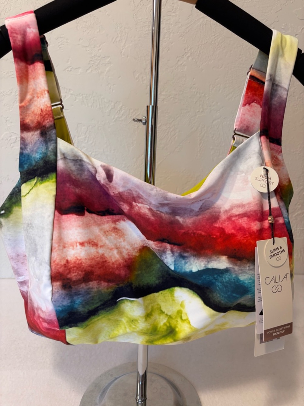 NWT CALIA Power Sculpt Swim Bikini Top 3X Watercolor Multi‎ High Support